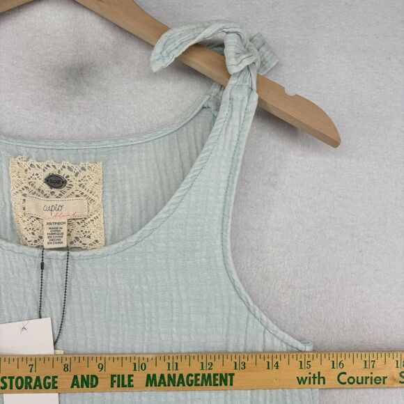 CUPIO Dress XS BLUSH Cotton Crinkled Gauze Tank Tiered Maxi Sleeveless Blue NEW - Picture 12 of 14